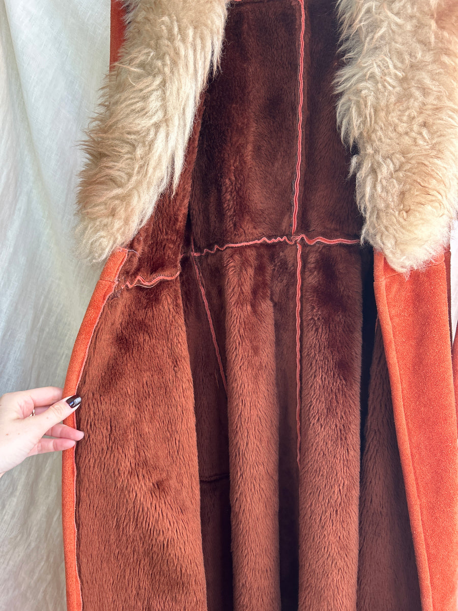 Burnt Orange Sheepskin Coat - S