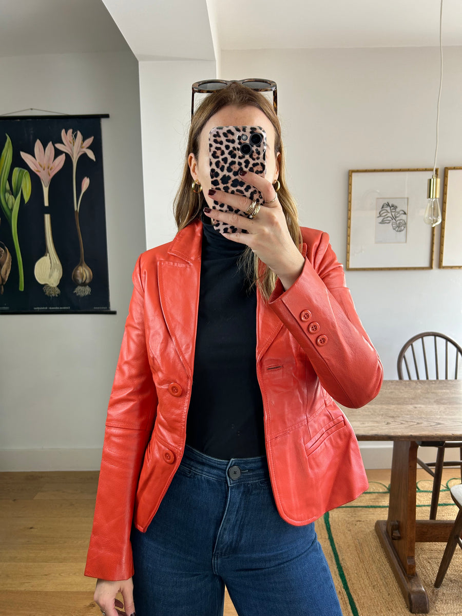 Orange Leather Blazer - XS/S