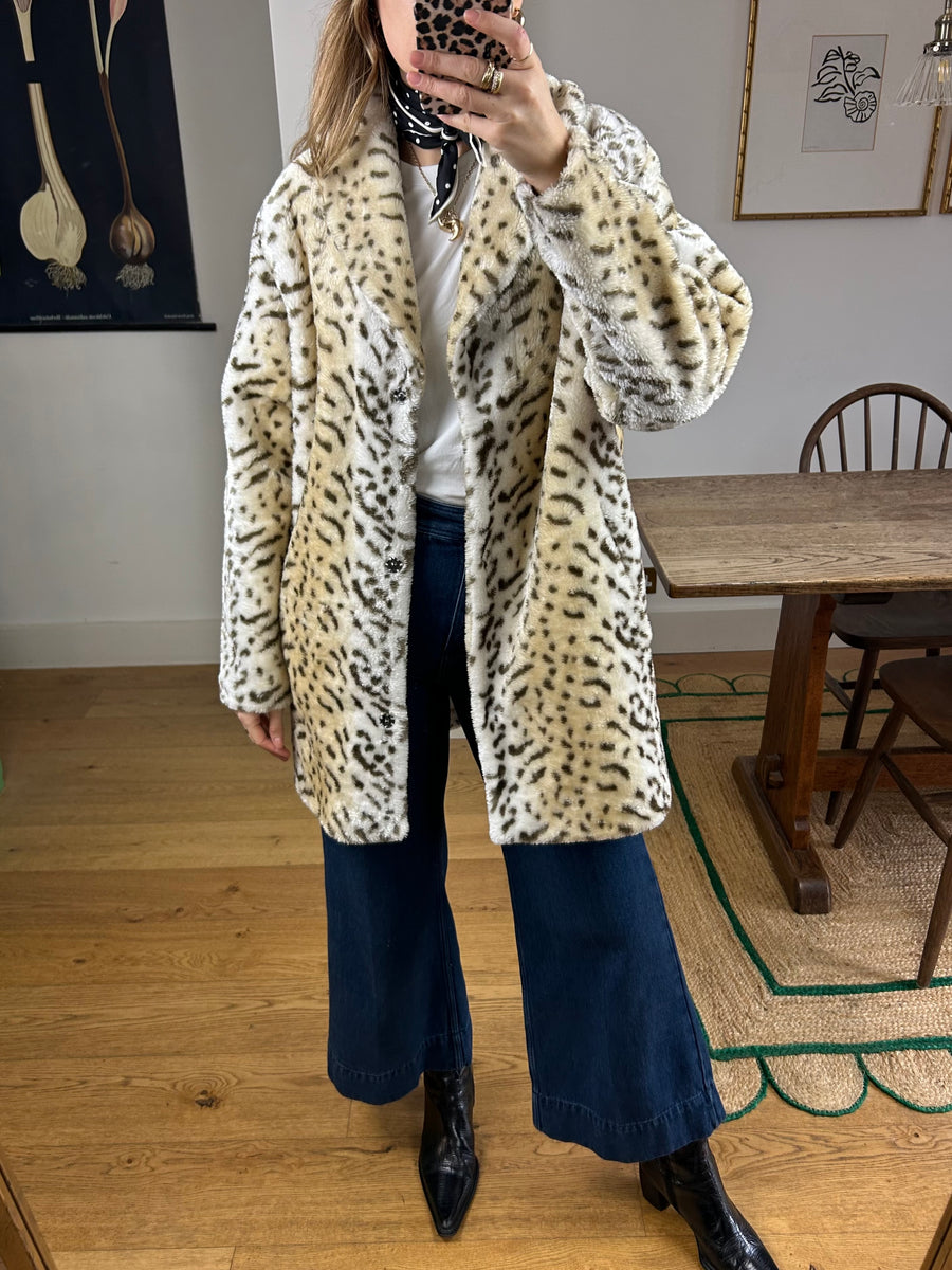 Leopard Faux Fur Coat - L