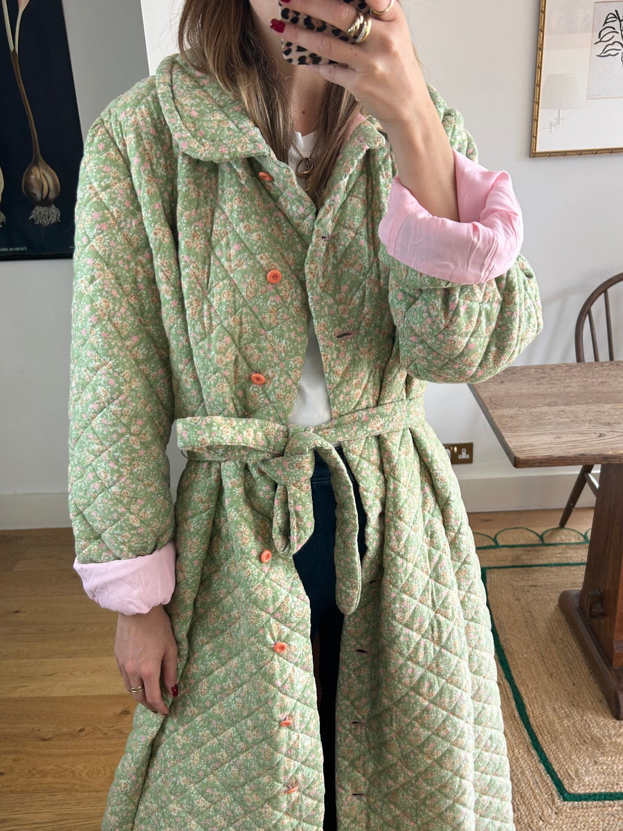 Green Quilted House Coat - M Tall