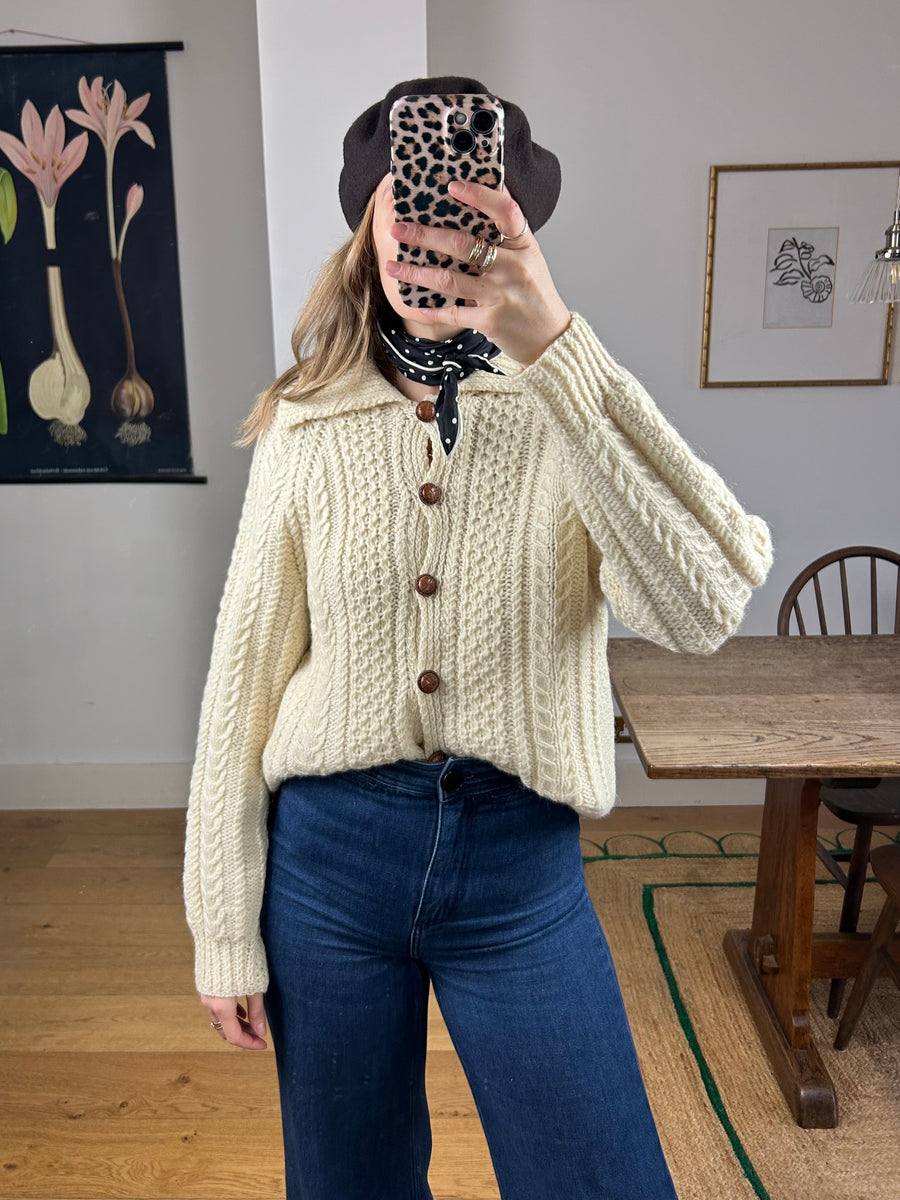 Cable Knit Collared Cardigan - S/M