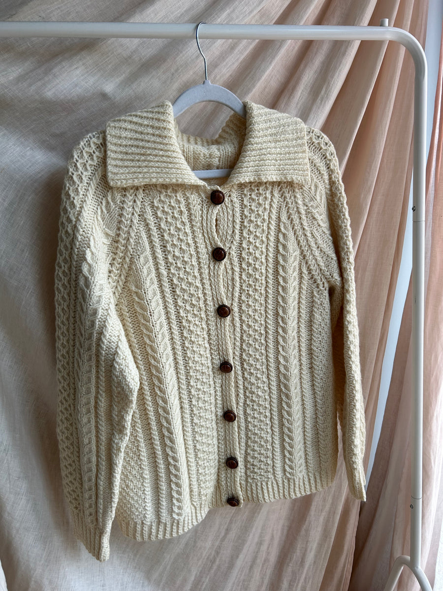 Cable Knit Collared Cardigan - S/M