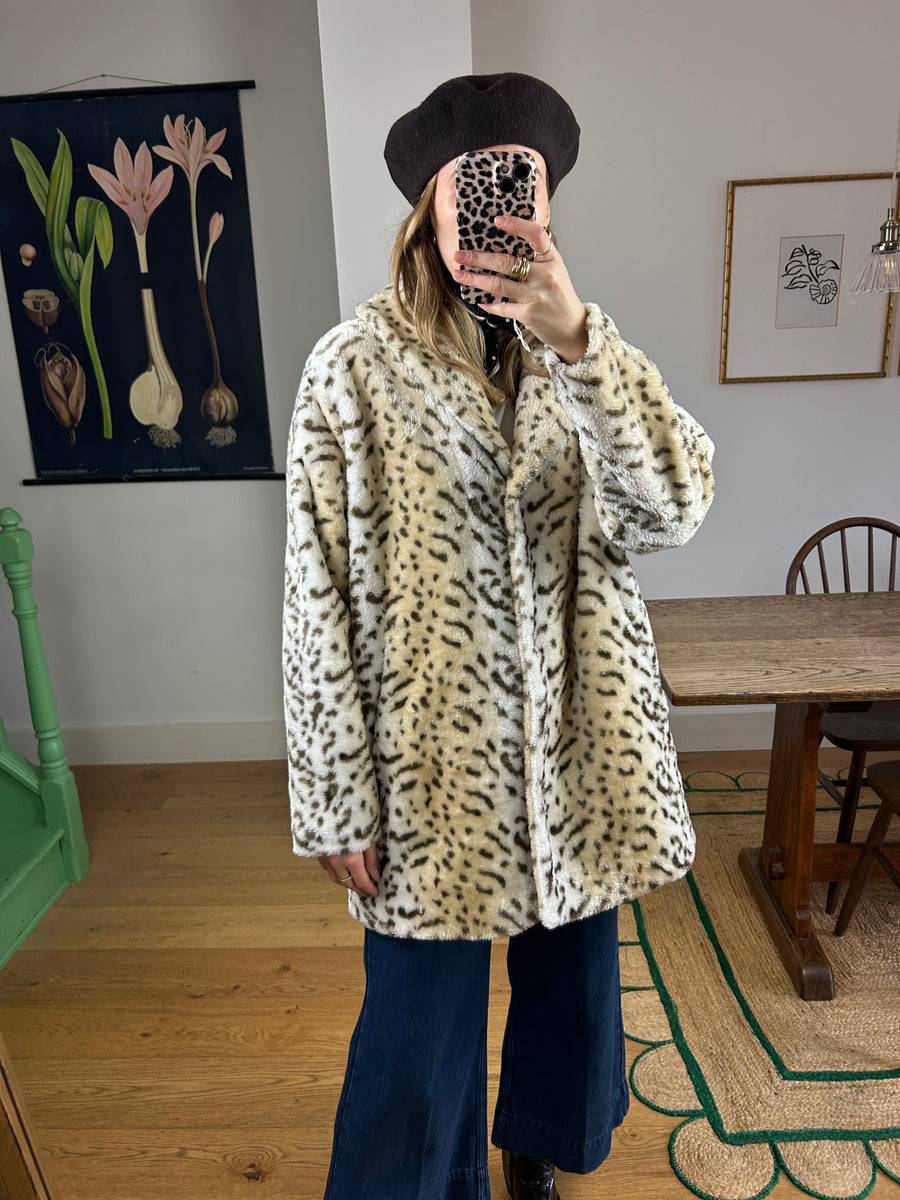 Leopard Faux Fur Coat - L