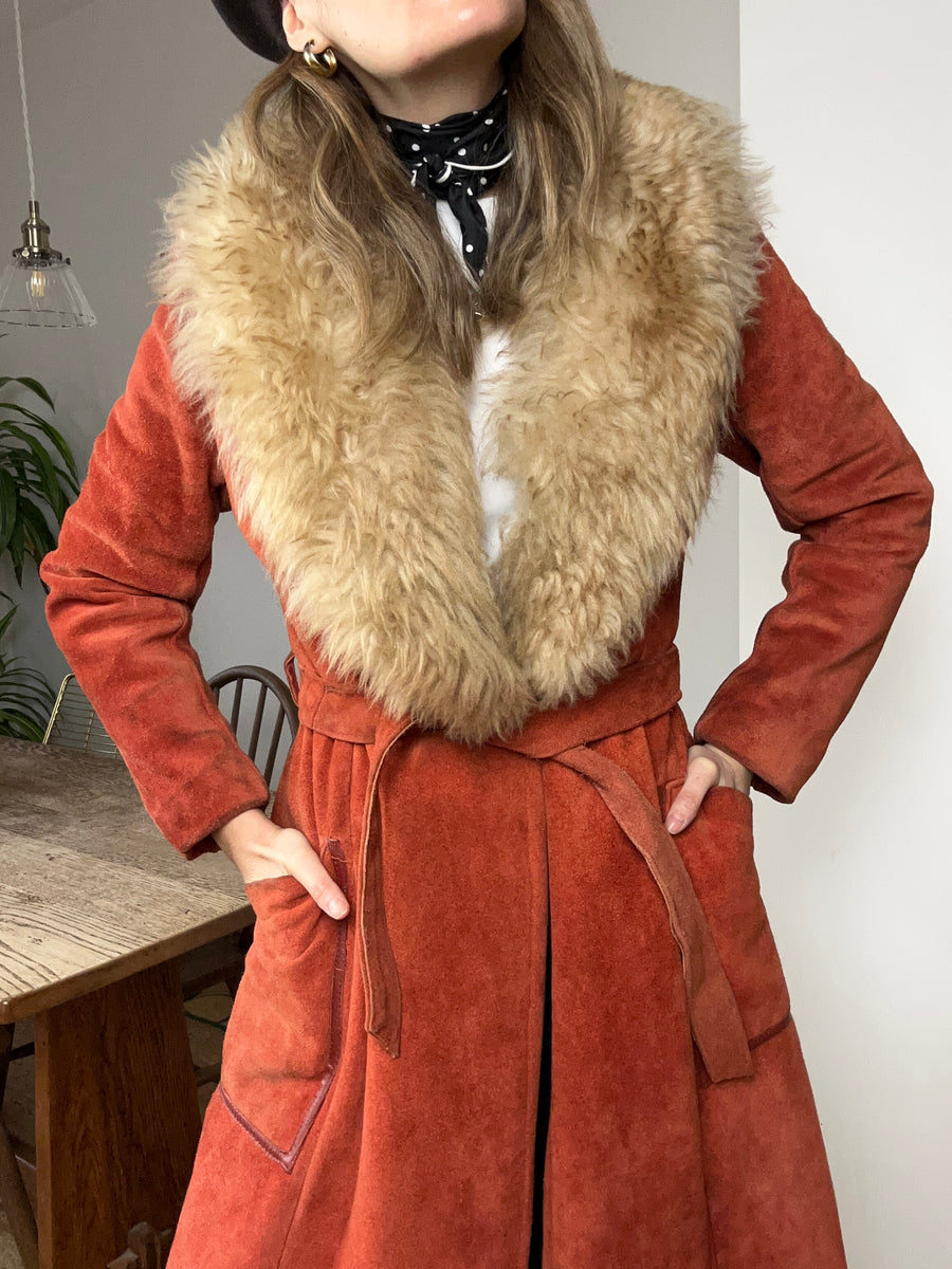 Burnt Orange Sheepskin Coat - S