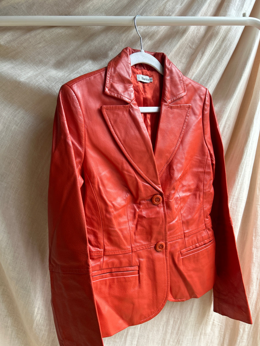 Orange Leather Blazer - XS/S