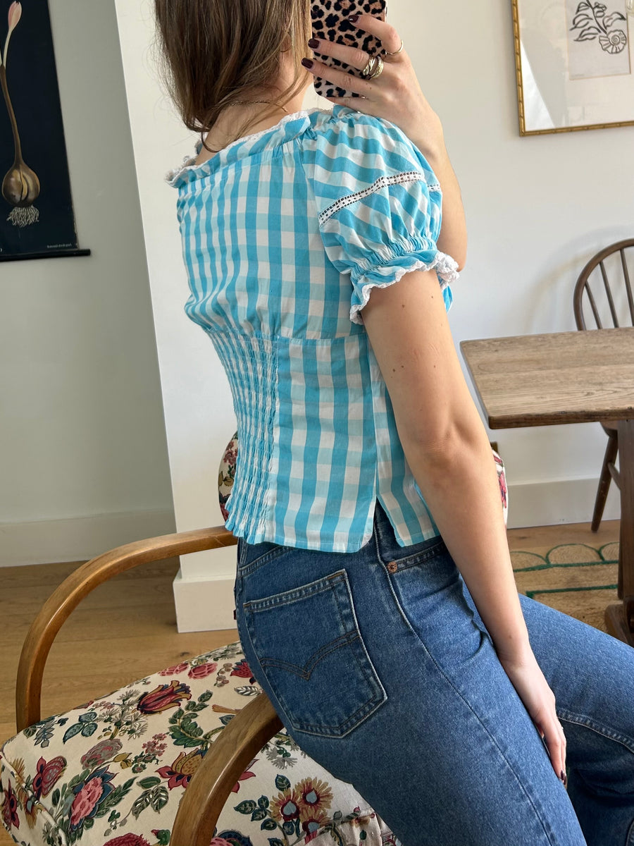 Blue Gingham Top - S