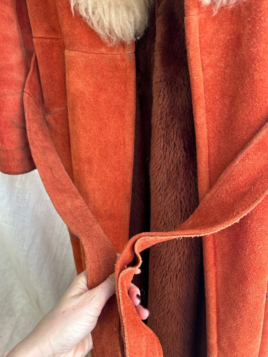 Burnt Orange Sheepskin Coat - S