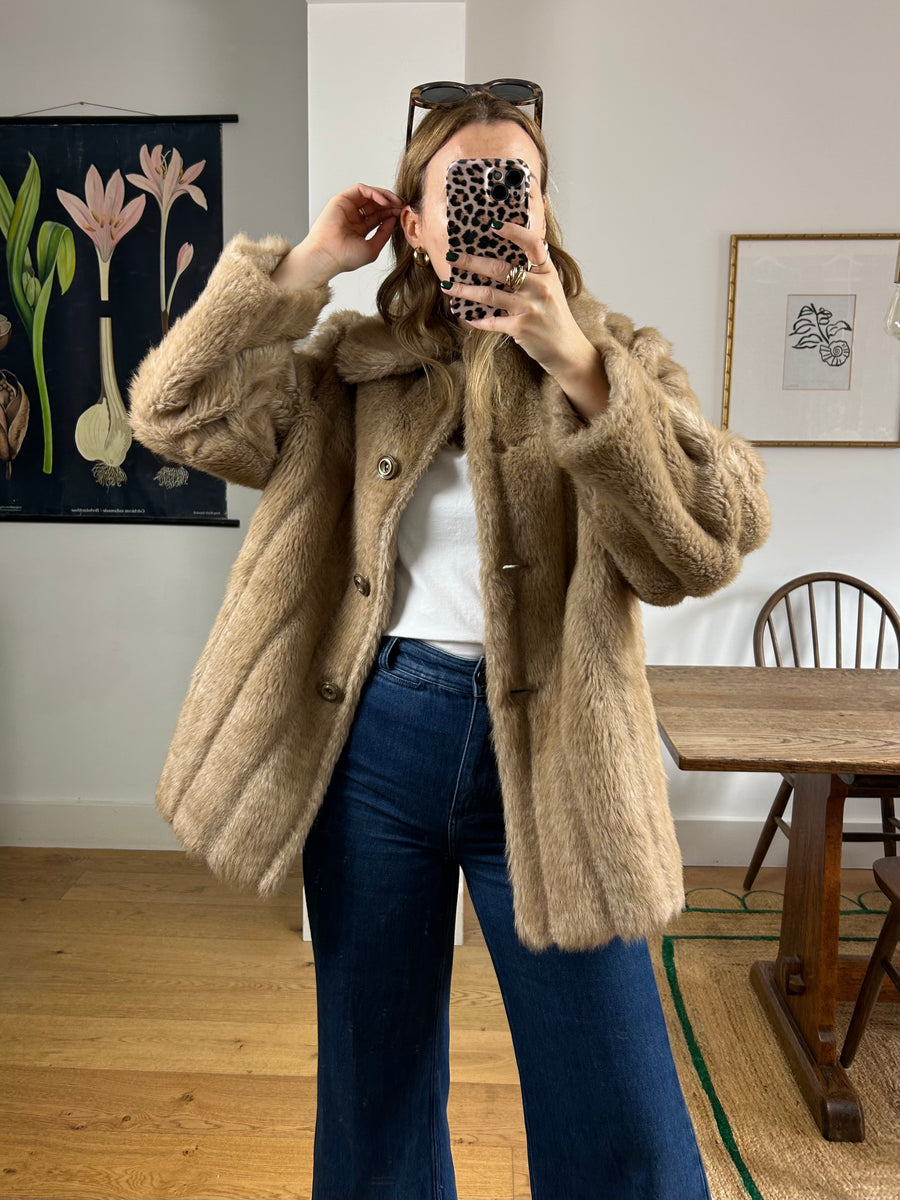 Tan Faux Fur Coat - S/M