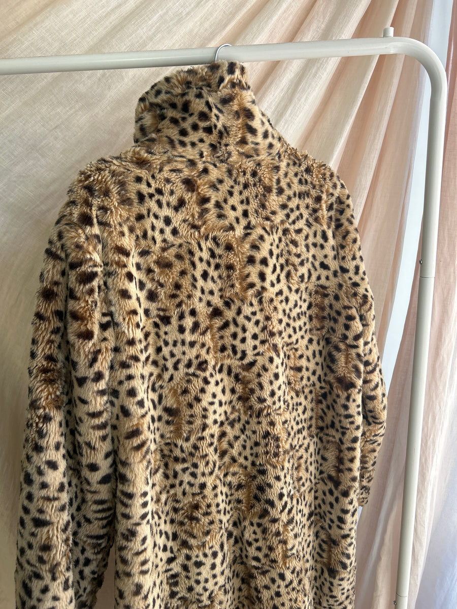 Leopard Faux Fur Coat - M