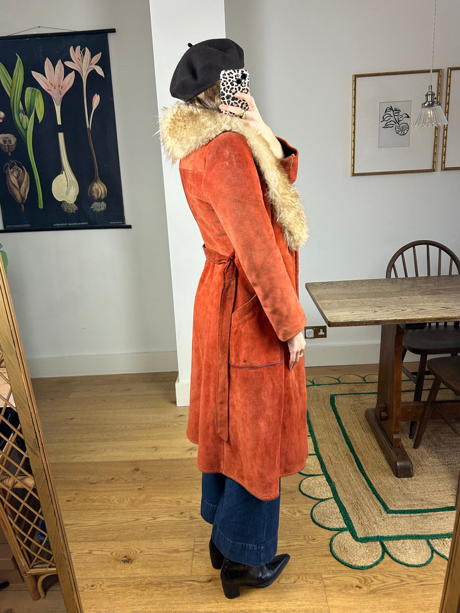 Burnt Orange Sheepskin Coat - S