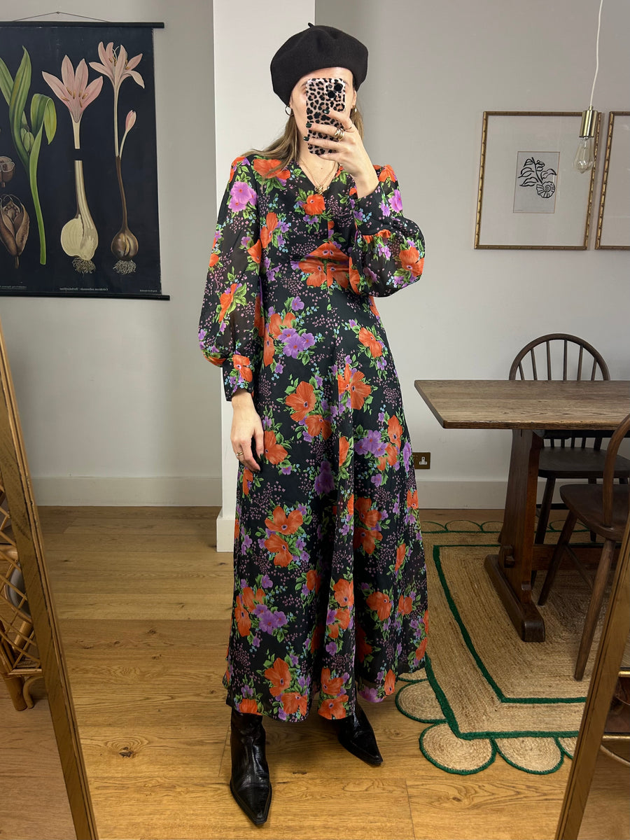 Dark Floral Maxi Dress - UK 8