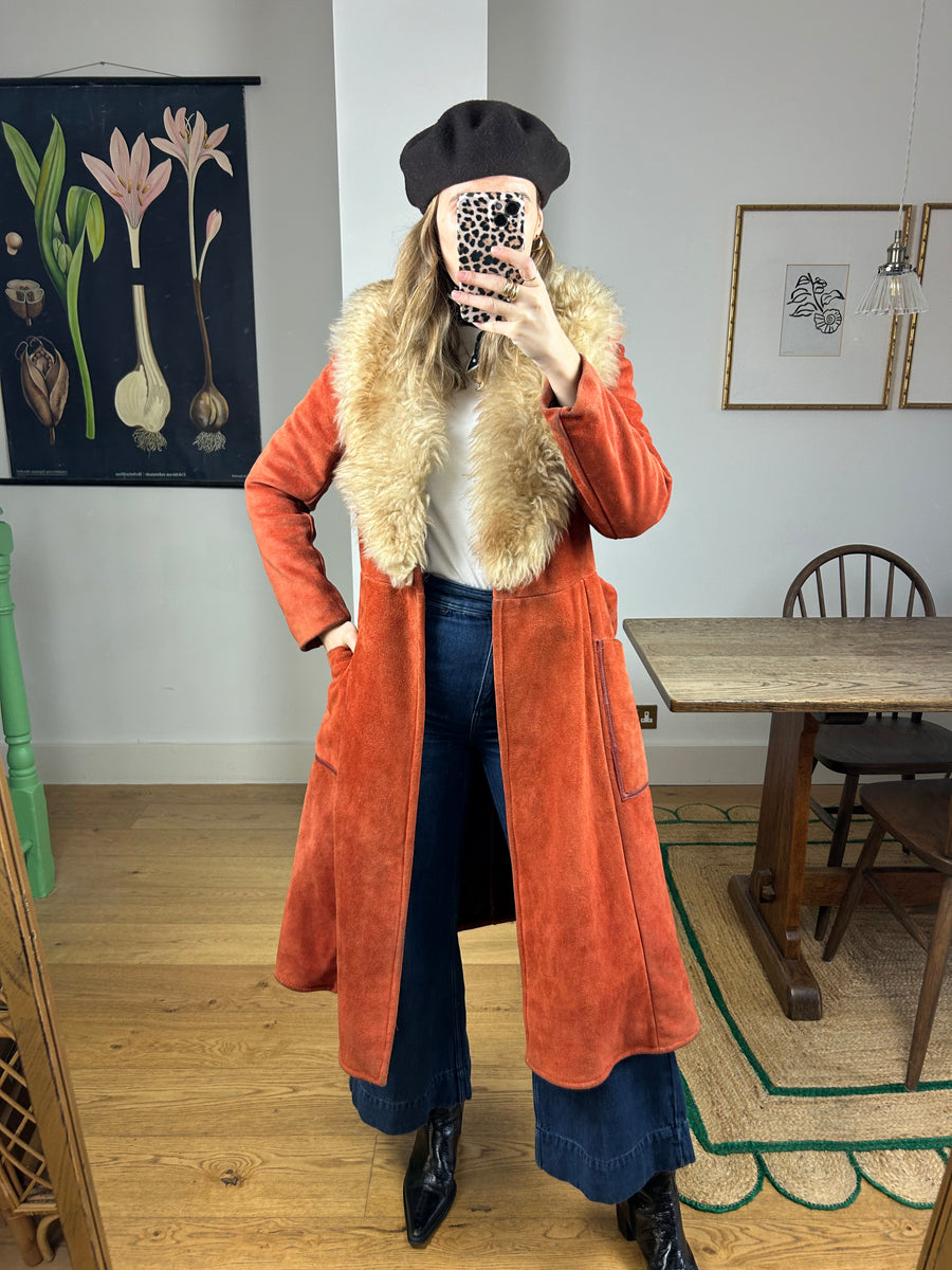 Burnt Orange Sheepskin Coat - S