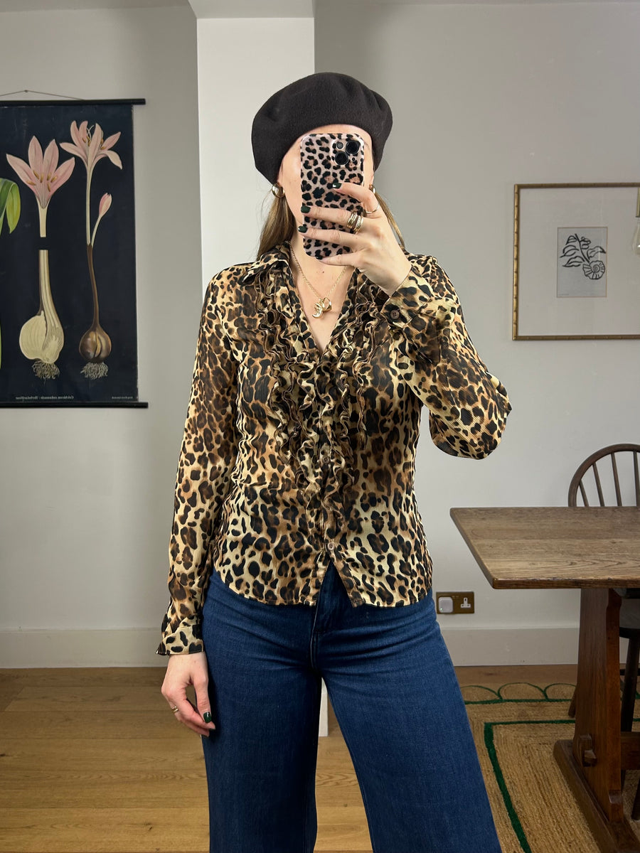 Leopard Ruffle Blouse - S