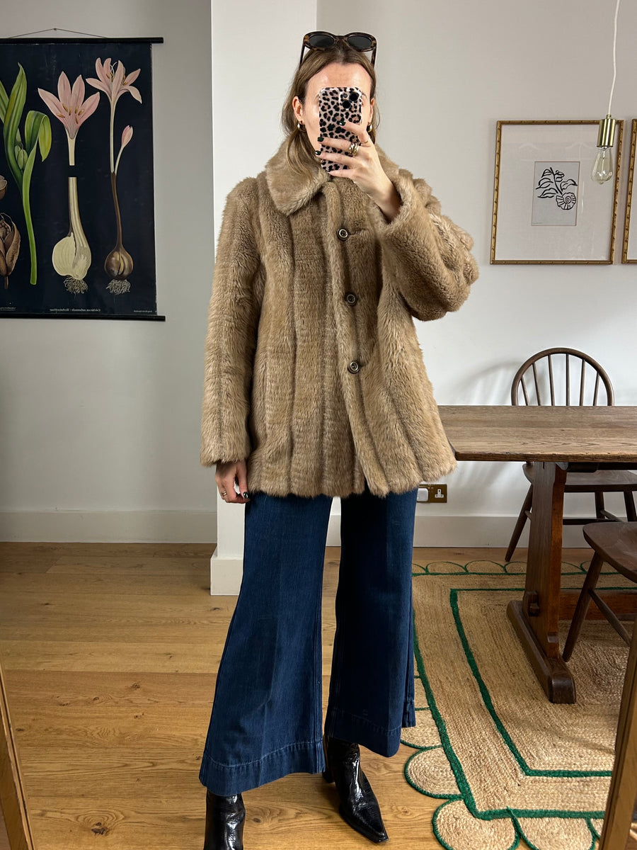 Tan Faux Fur Coat - S/M