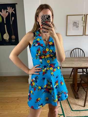 Blue Floral Mini Dress - UK 8