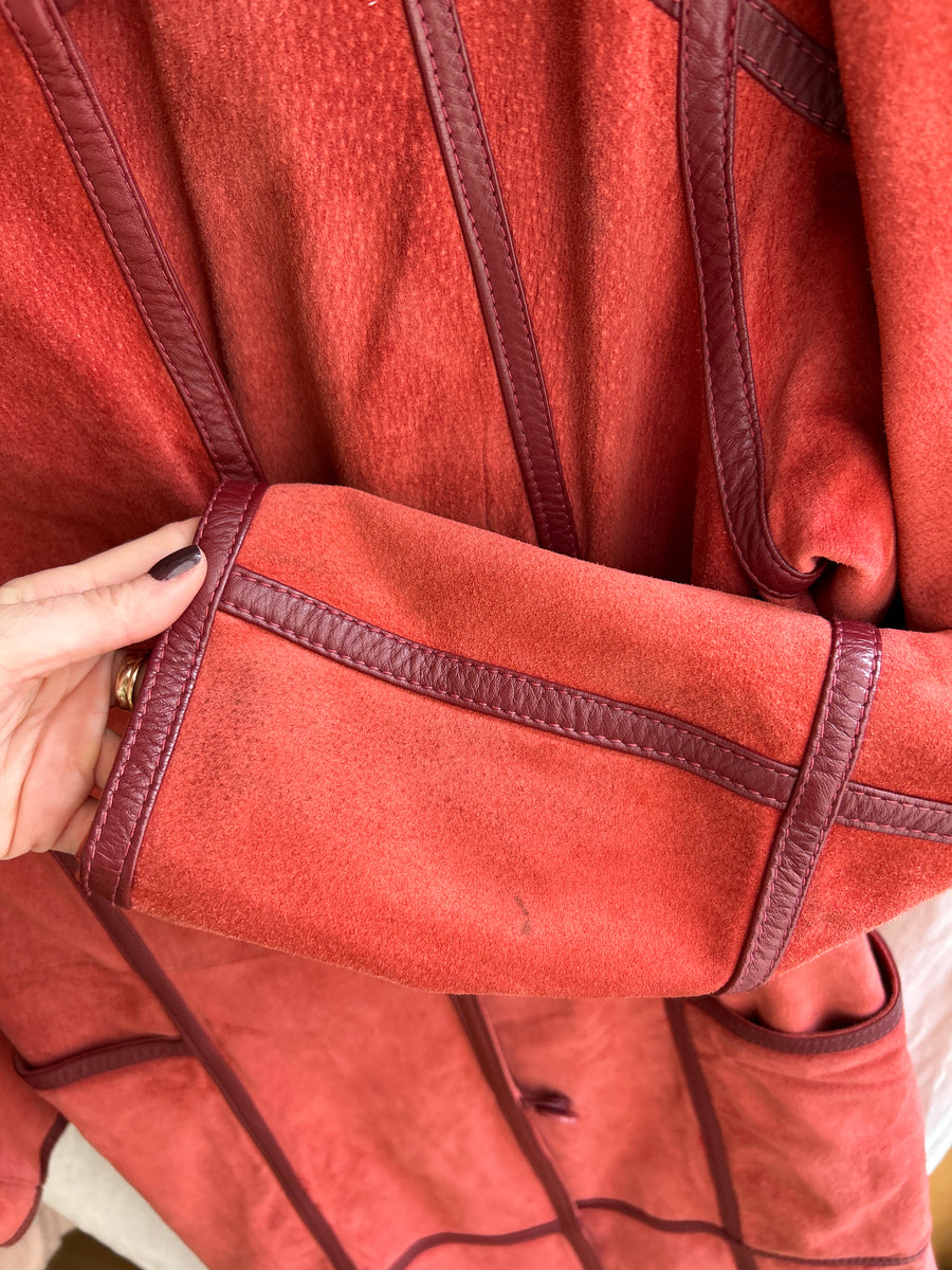 Red Suede & Leather Coat - S