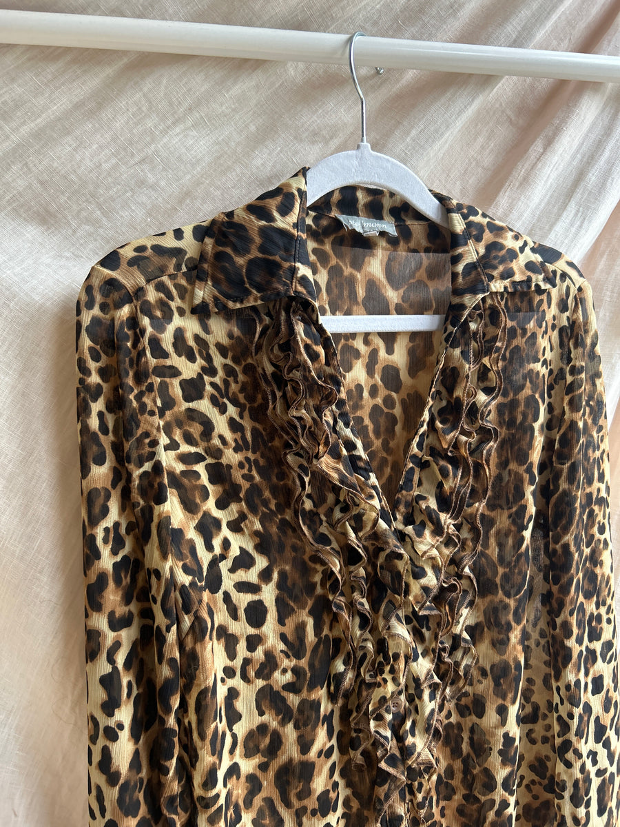 Leopard Ruffle Blouse - S