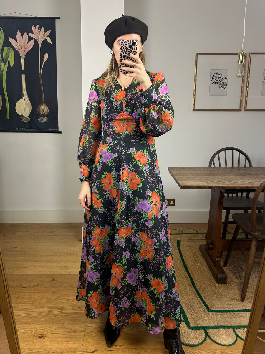 Dark Floral Maxi Dress - UK 8