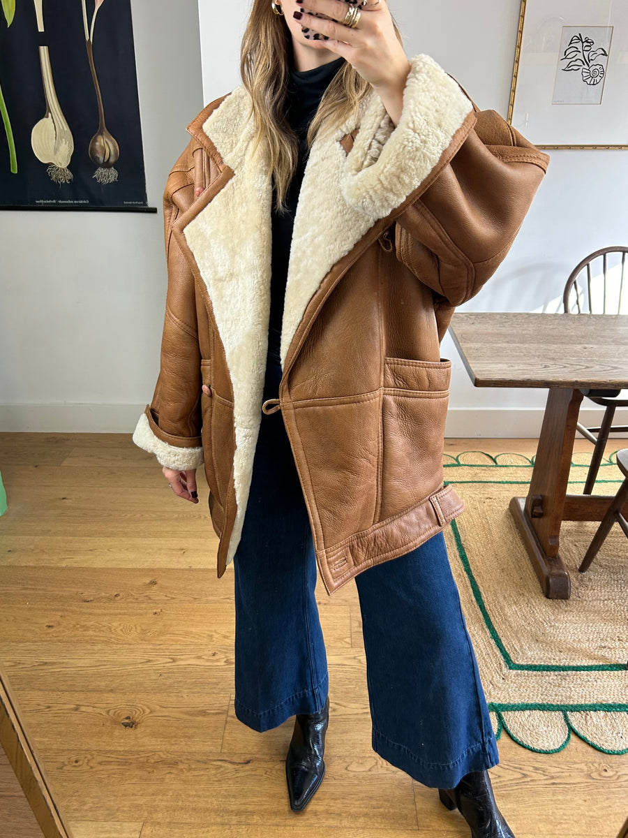 Tan Sheepskin Coat - S