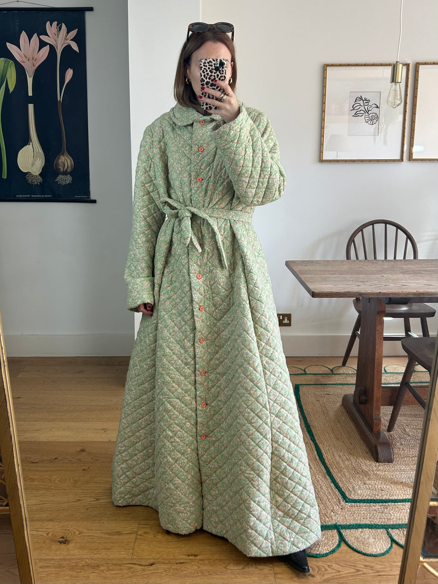 Green Quilted House Coat - M Tall