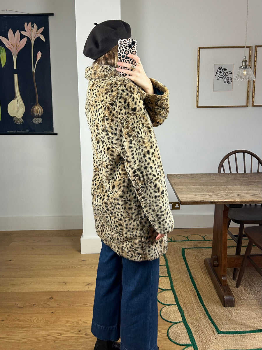 Leopard Faux Fur Coat - M