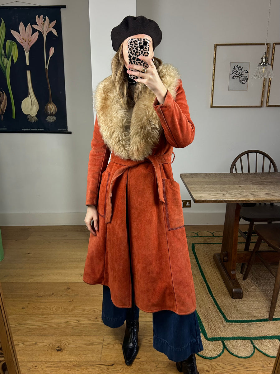 Burnt Orange Sheepskin Coat - S