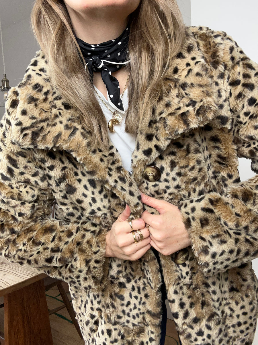 Leopard Faux Fur Coat - M