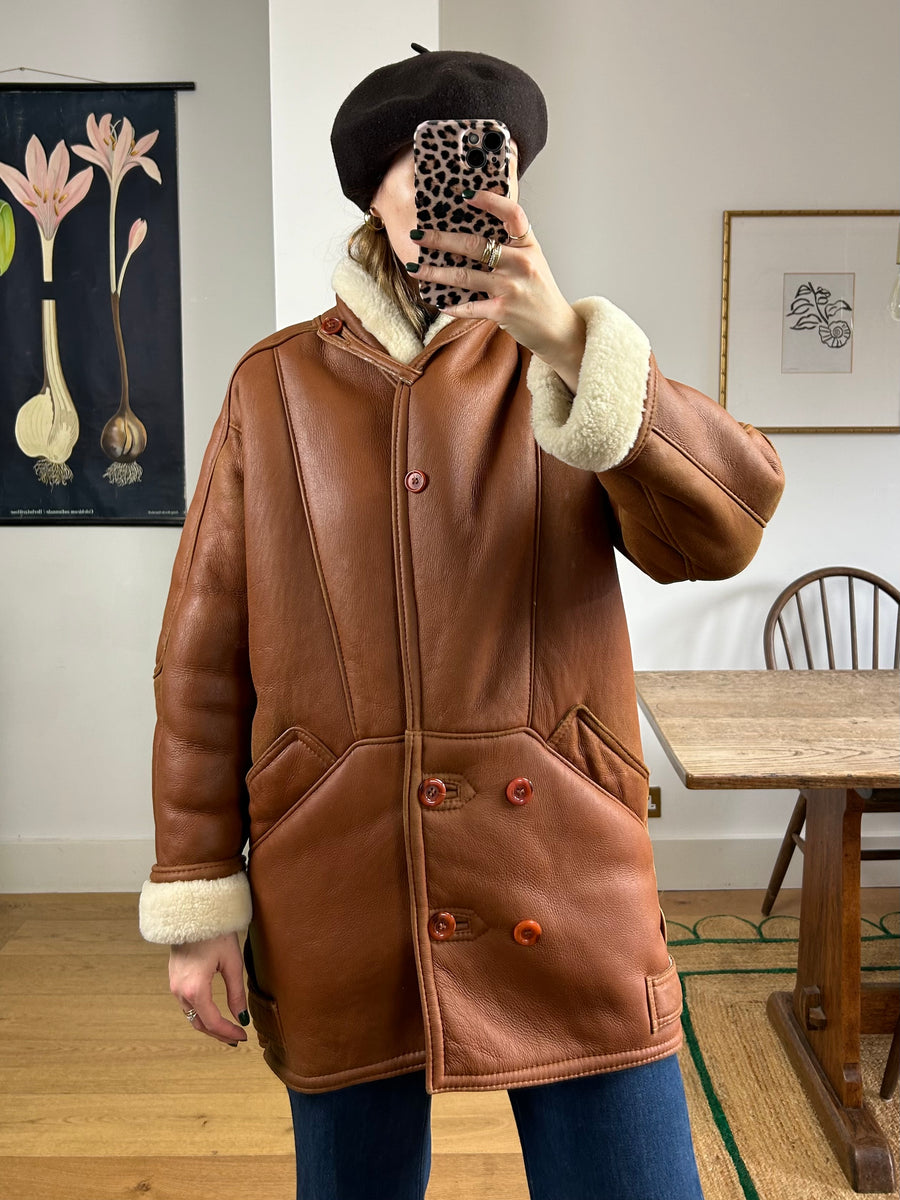 Leather Sheepskin Coat - M