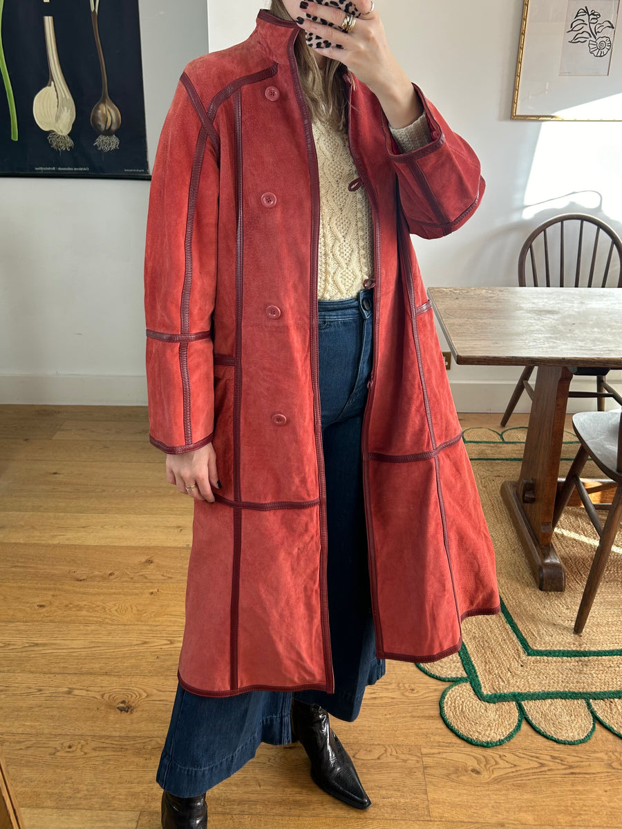 Red Suede & Leather Coat - S