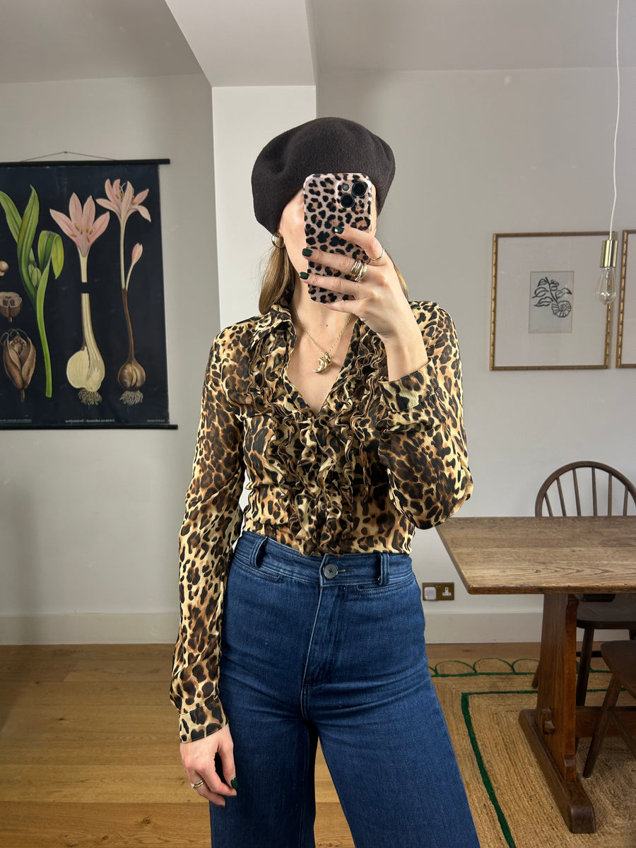 Leopard Ruffle Blouse - S