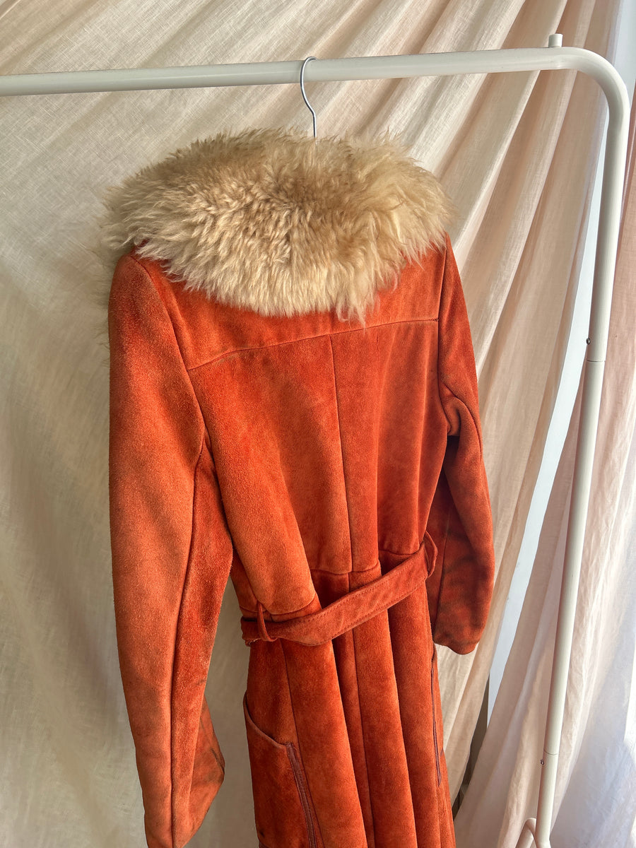 Burnt Orange Sheepskin Coat - S