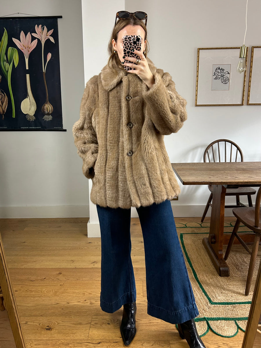 Tan Faux Fur Coat - S/M