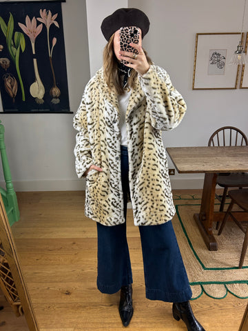 Leopard Faux Fur Coat - L