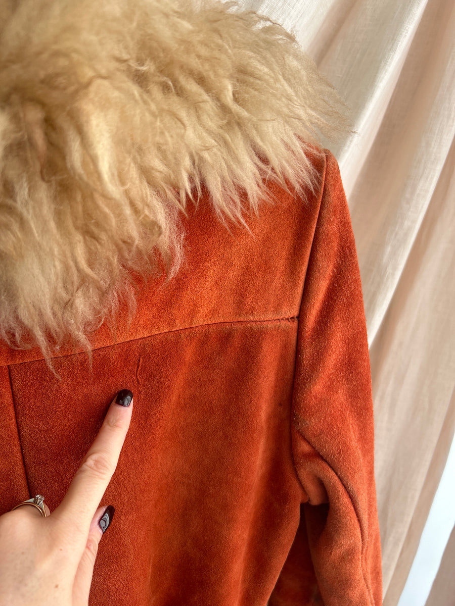 Burnt Orange Sheepskin Coat - S