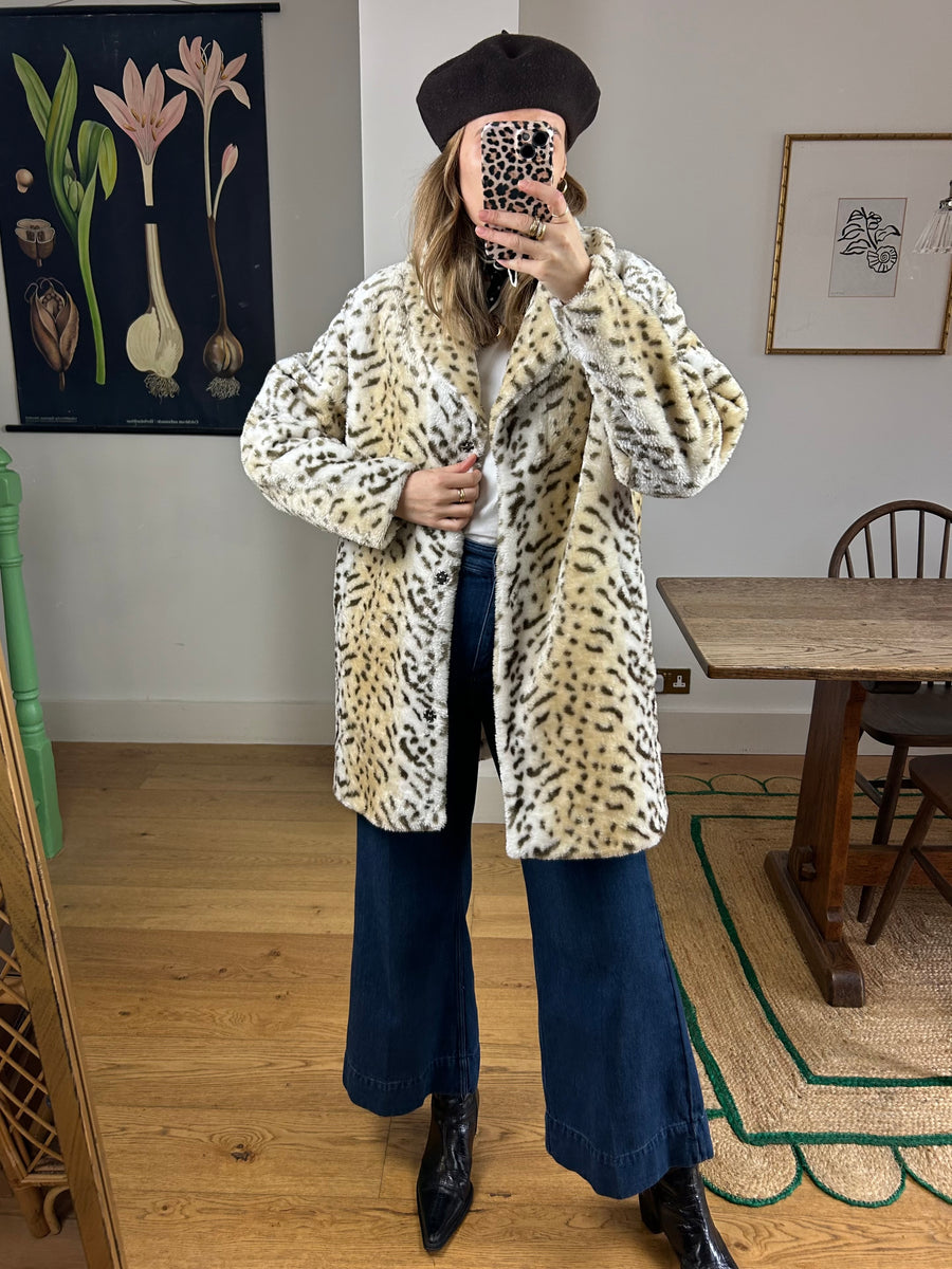 Leopard Faux Fur Coat - L