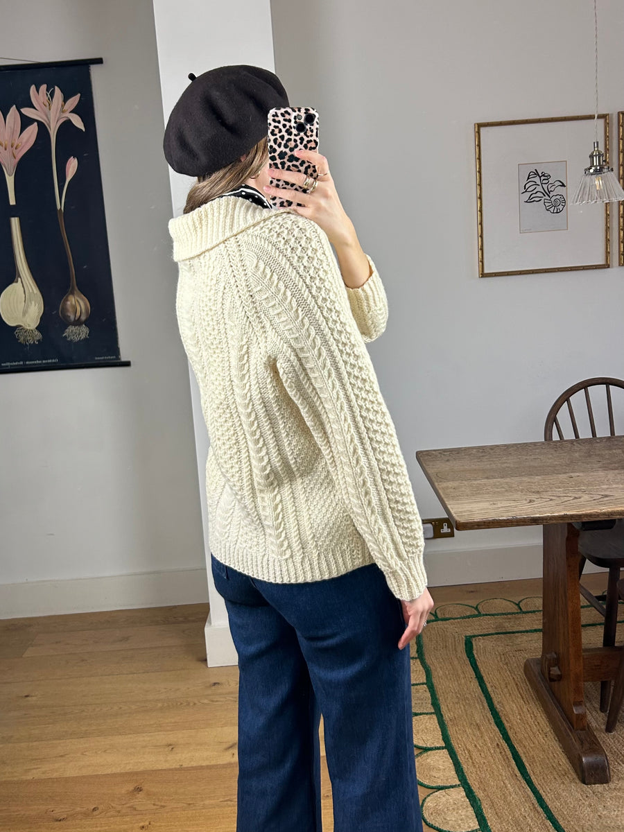 Cable Knit Collared Cardigan - S/M