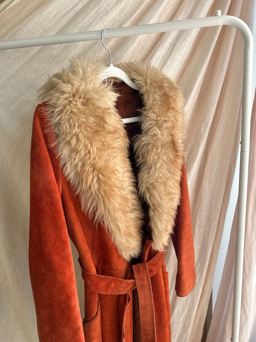 Burnt Orange Sheepskin Coat - S