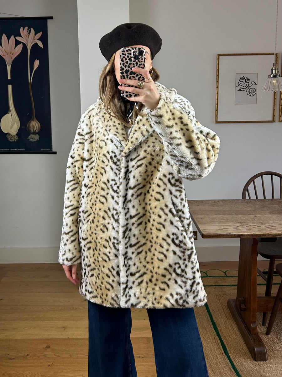 Leopard Faux Fur Coat - L