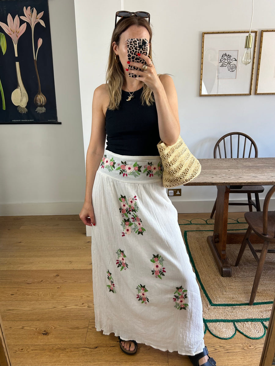 Embroidered Cotton Skirt - UK 10