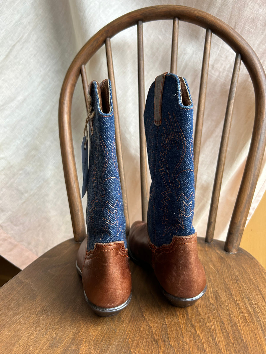 Denim Cowboy Boots - UK 4