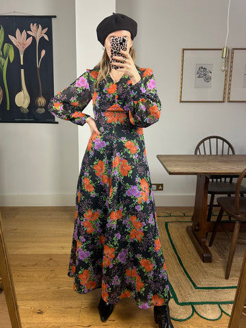 Dark Floral Maxi Dress - UK 8