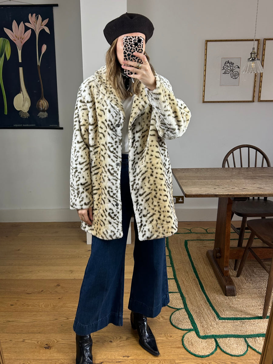 Leopard Faux Fur Coat - L