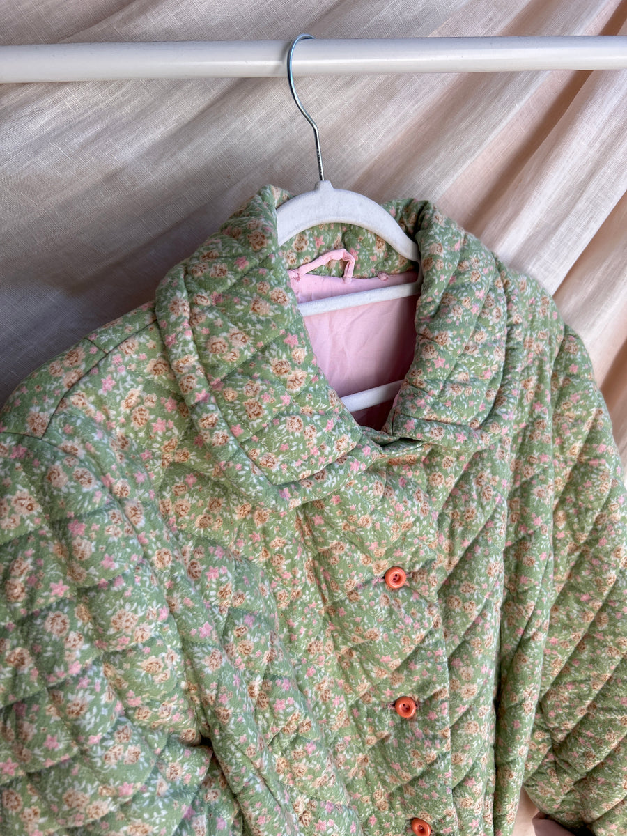 Green Quilted House Coat - M Tall