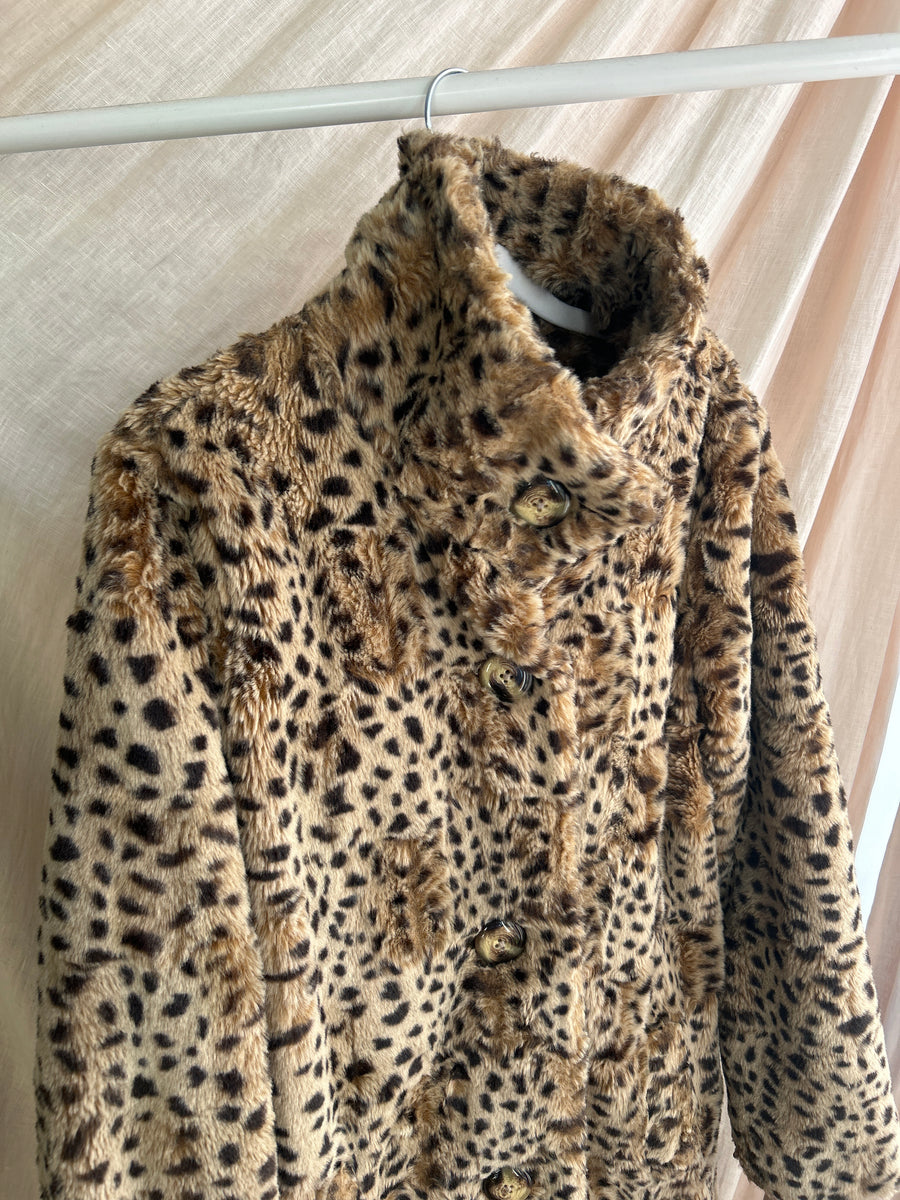 Leopard Faux Fur Coat - M