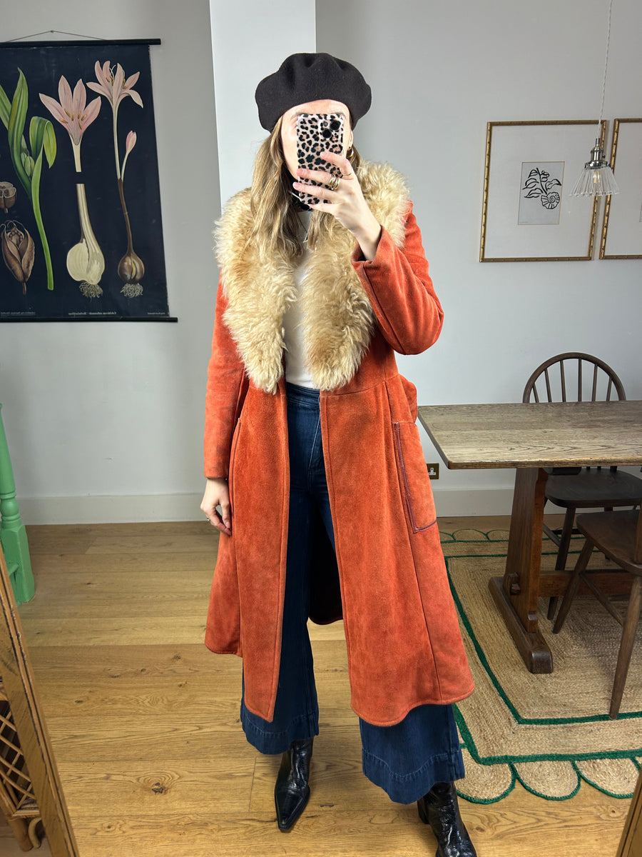 Burnt Orange Sheepskin Coat - S