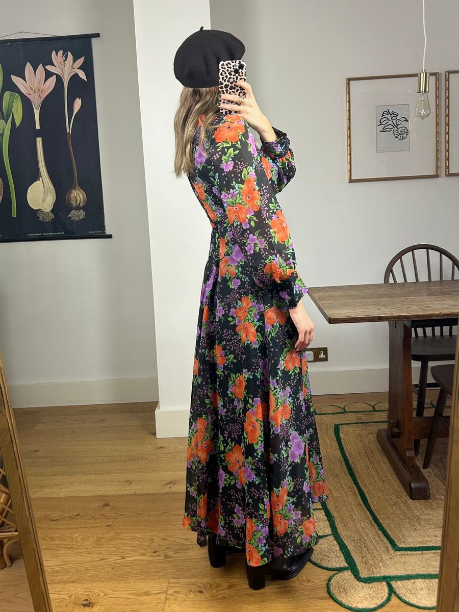 Dark Floral Maxi Dress - UK 8