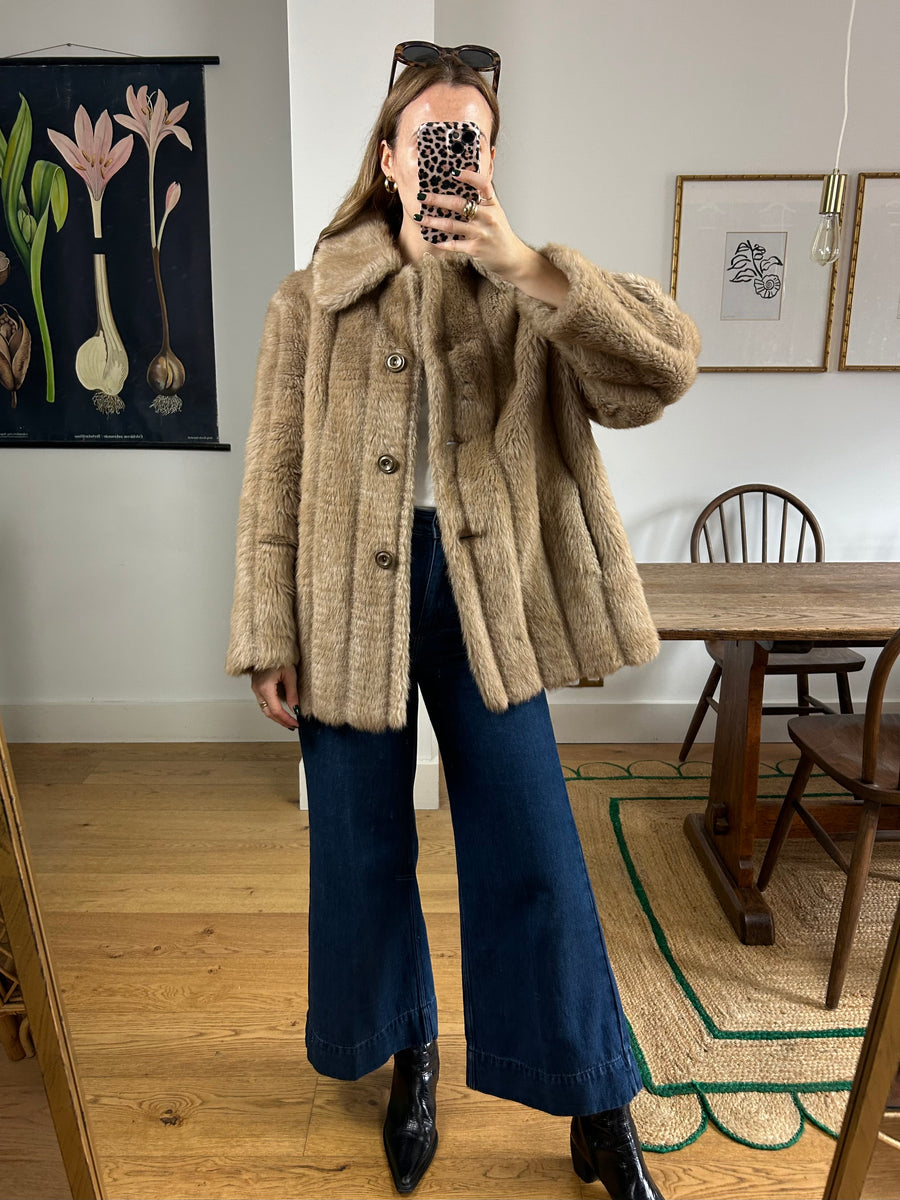 Tan Faux Fur Coat - S/M