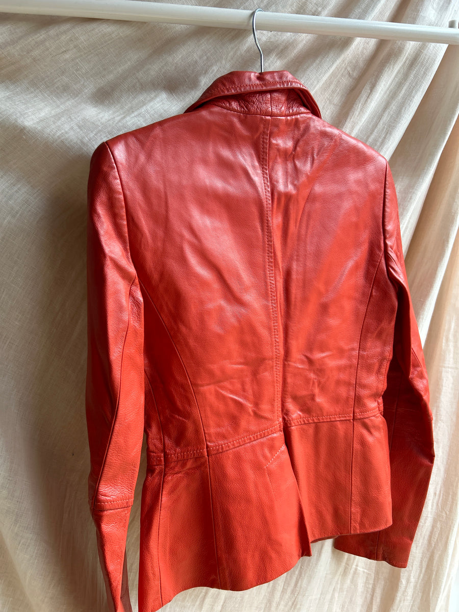 Orange Leather Blazer - XS/S