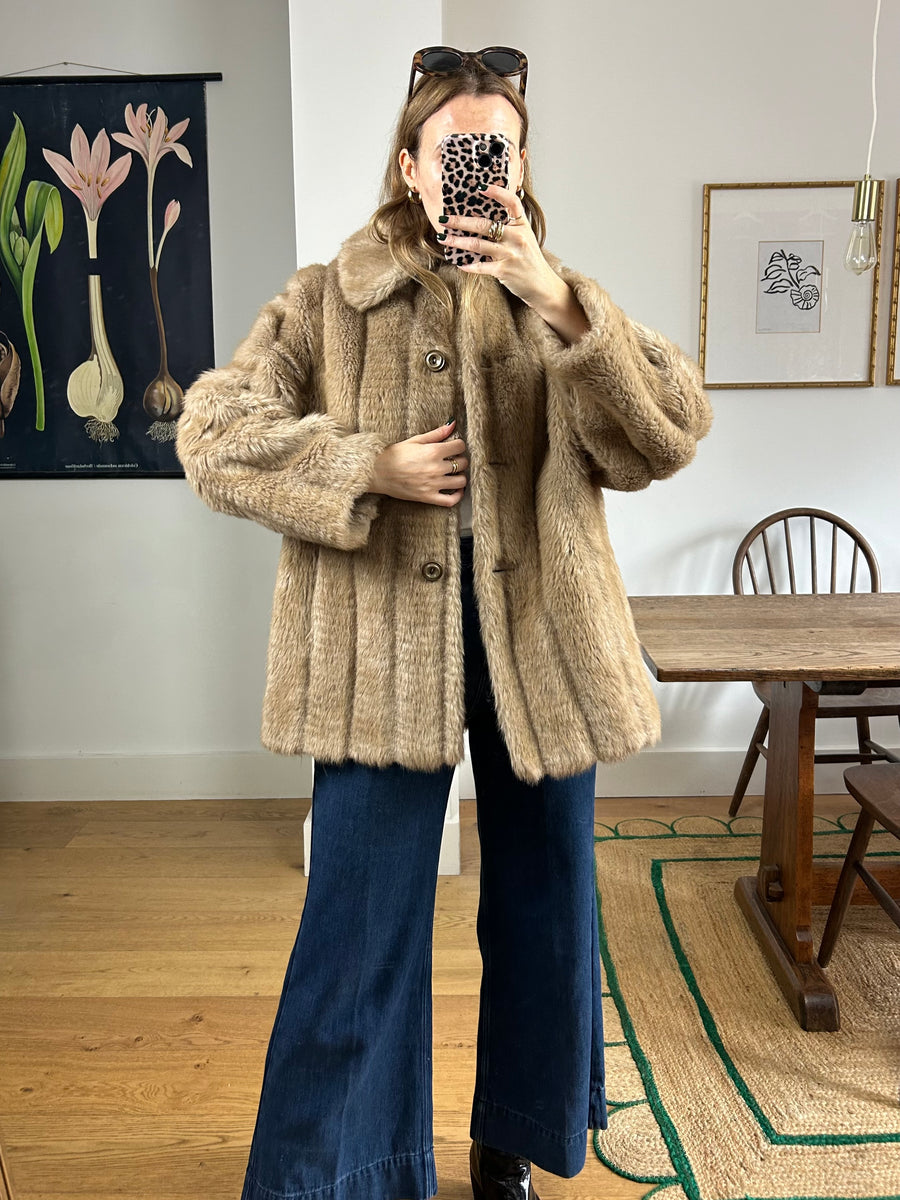 Tan Faux Fur Coat - S/M