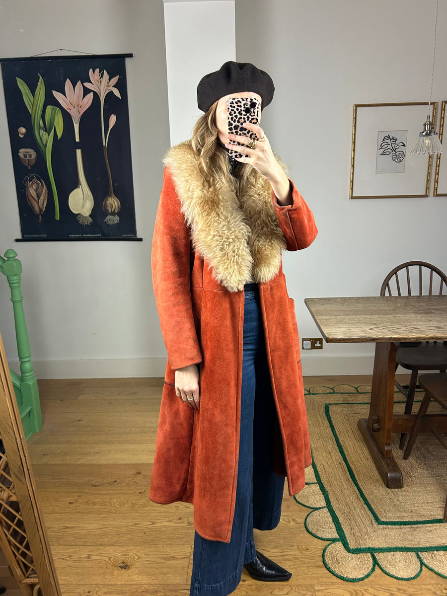 Burnt Orange Sheepskin Coat - S